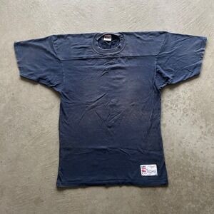 Vintage 80s Cotton Jersey Shirt Size Large Faded Navy Blue Blank Eagle USA